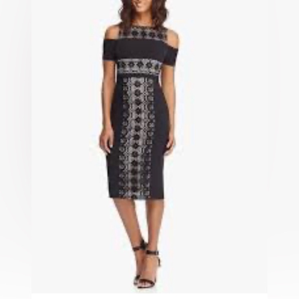 Maggy London Elegant Black and White Midi Dress NWOT